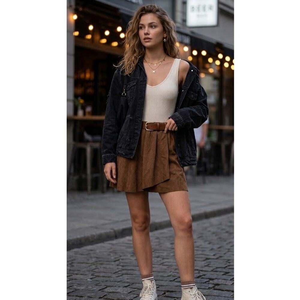 Aritzia Wilfred Free Brown Wrap Mini Skirt Womens XS Faux Suede Date Night